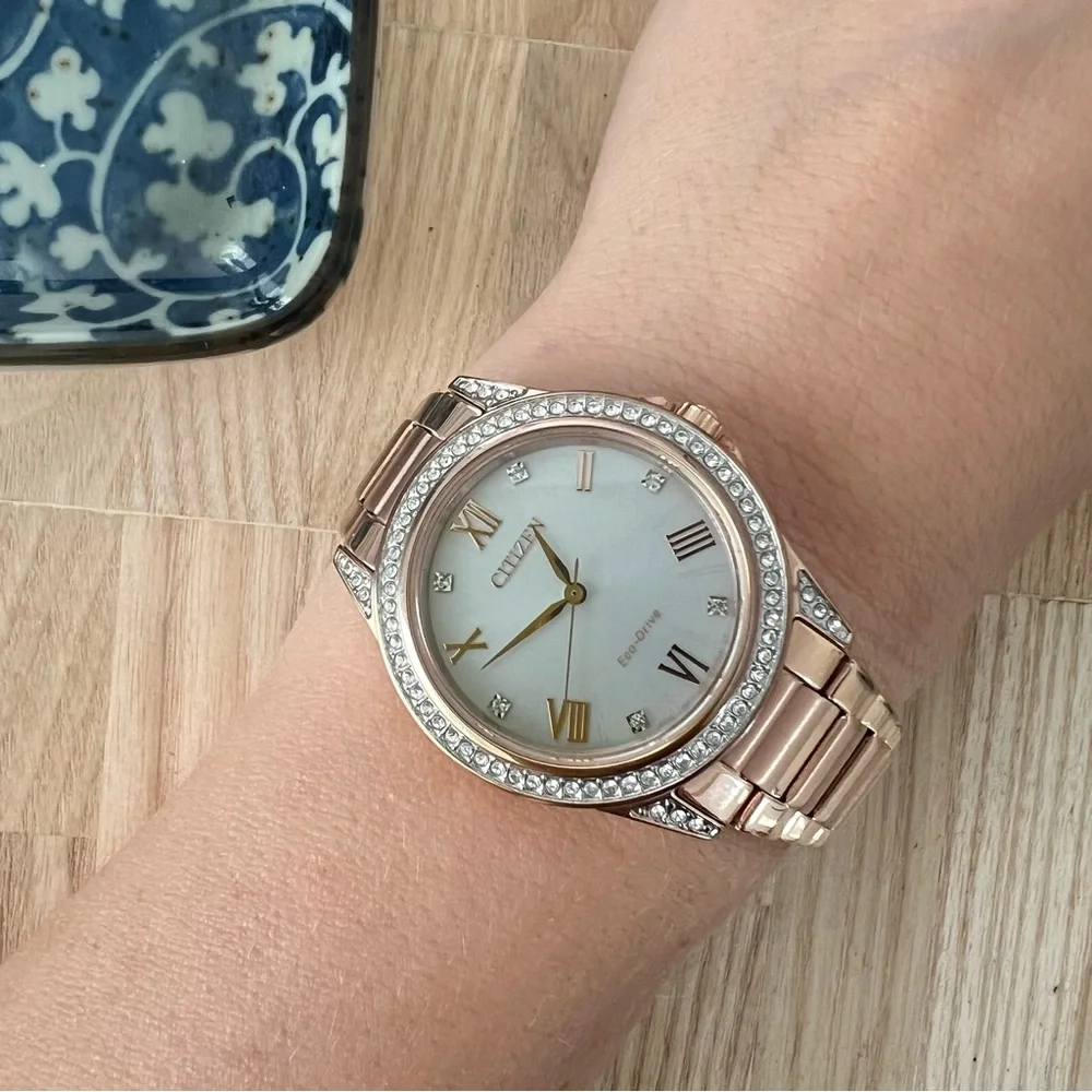 Citizen eco-drive ladies rose gold tone solar dress watch